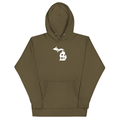 'I Heart MI' Hoodie (w/ Michigan Outline) | Unisex Premium - Circumspice Michigan