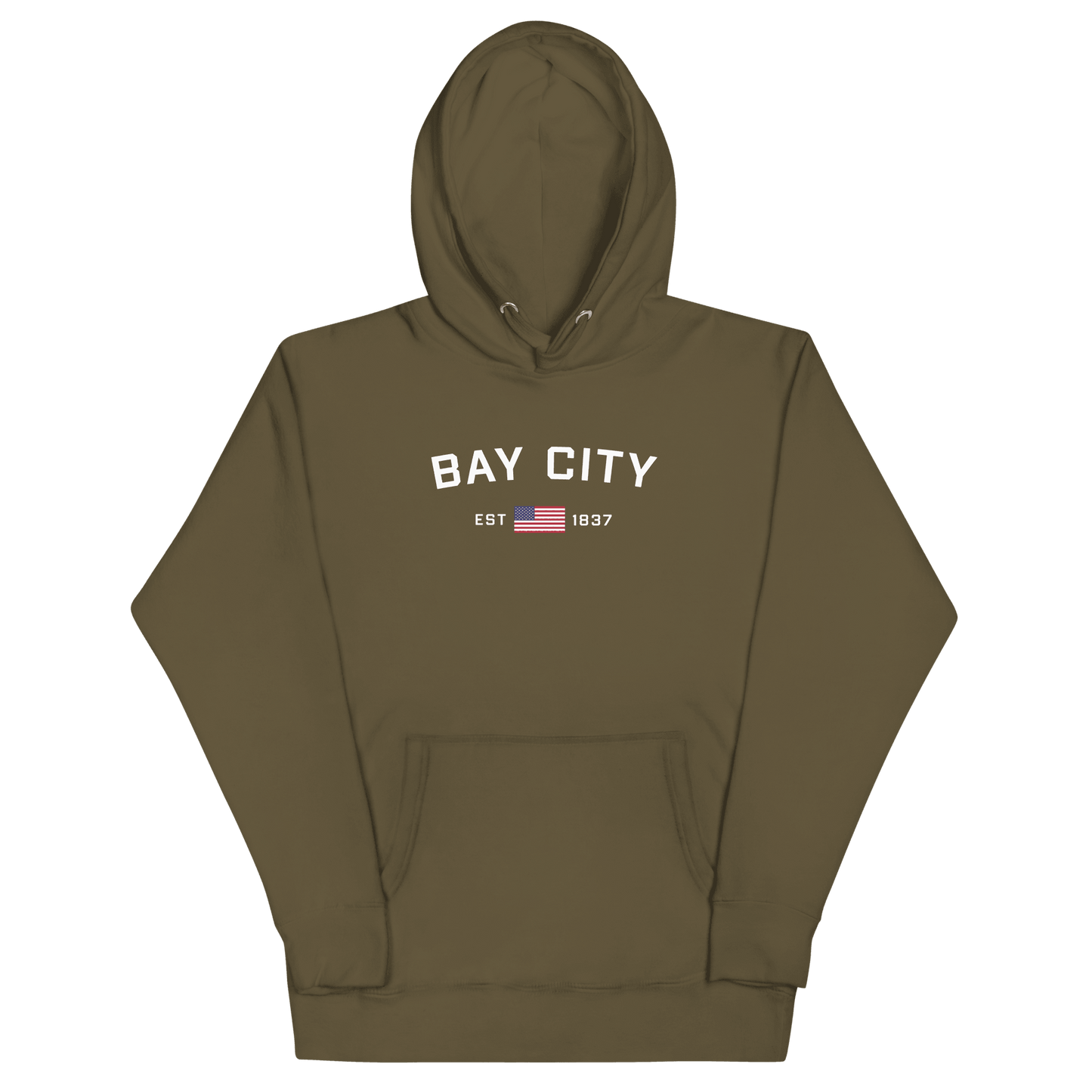 'Bay City EST 1837' Hoodie (w/ USA Flag Outline) | Unisex Premium - Circumspice Michigan