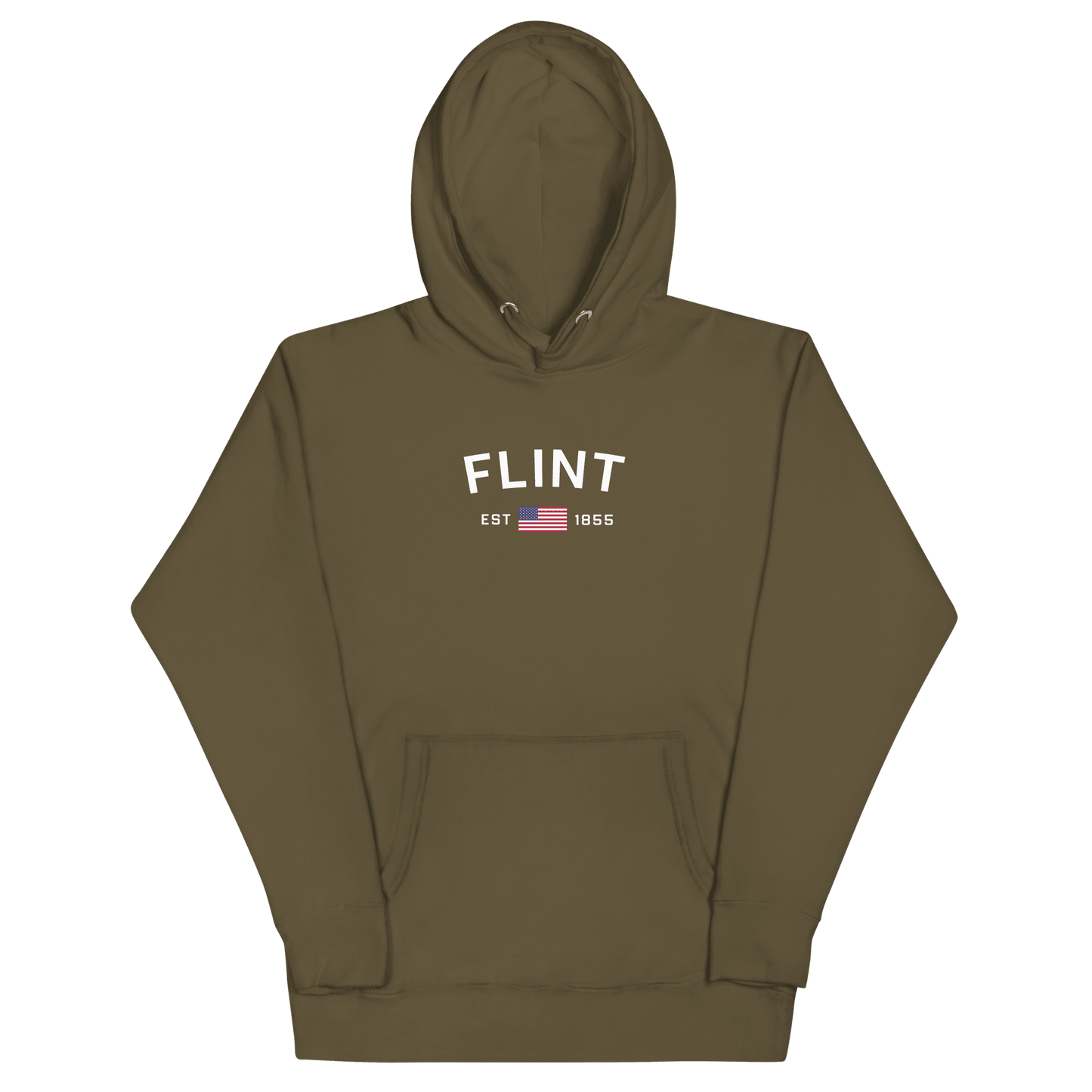 'Flint EST 1855' Hoodie (w/ USA Flag Outline) | Unisex Premium - Circumspice Michigan