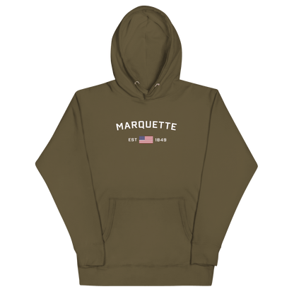 'Marquette EST 1849' Hoodie (w/ USA Flag Outline) | Unisex Premium - Circumspice Michigan