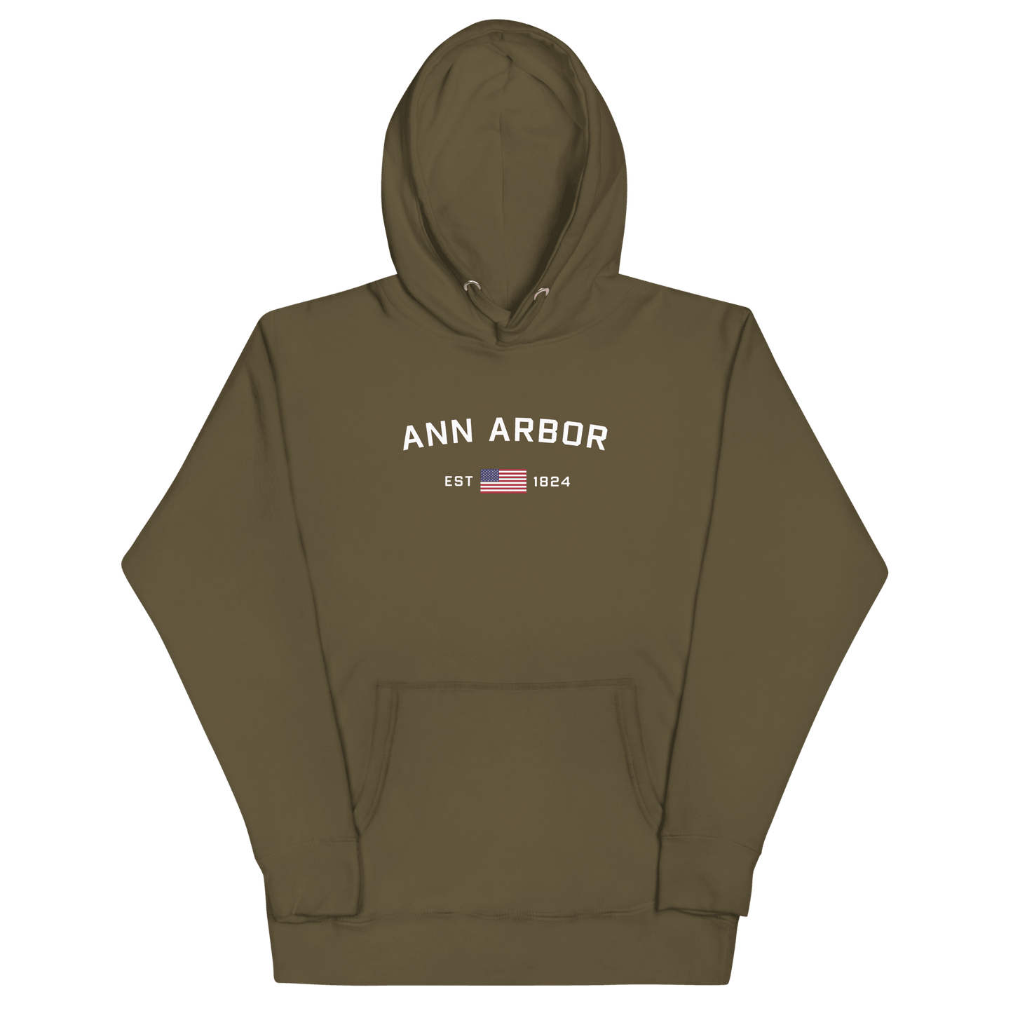 'Ann Arbor EST 1824' Hoodie (w/ USA Flag Outline) | Unisex Premium - Circumspice Michigan