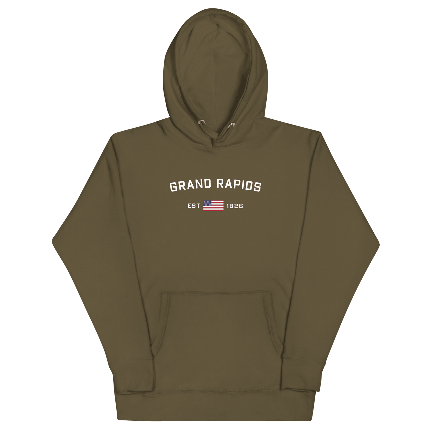 'Grand Rapids EST 1826' Hoodie (w/ USA Flag Outline) | Unisex Premium - Circumspice Michigan