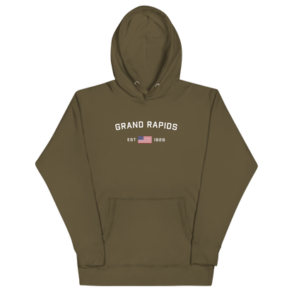 'Grand Rapids EST 1826' Hoodie (w/ USA Flag Outline) | Unisex Premium - Circumspice Michigan