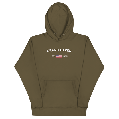 'Grand Haven EST 1835' Hoodie (w/ USA Flag Outline) | Unisex Premium - Circumspice Michigan