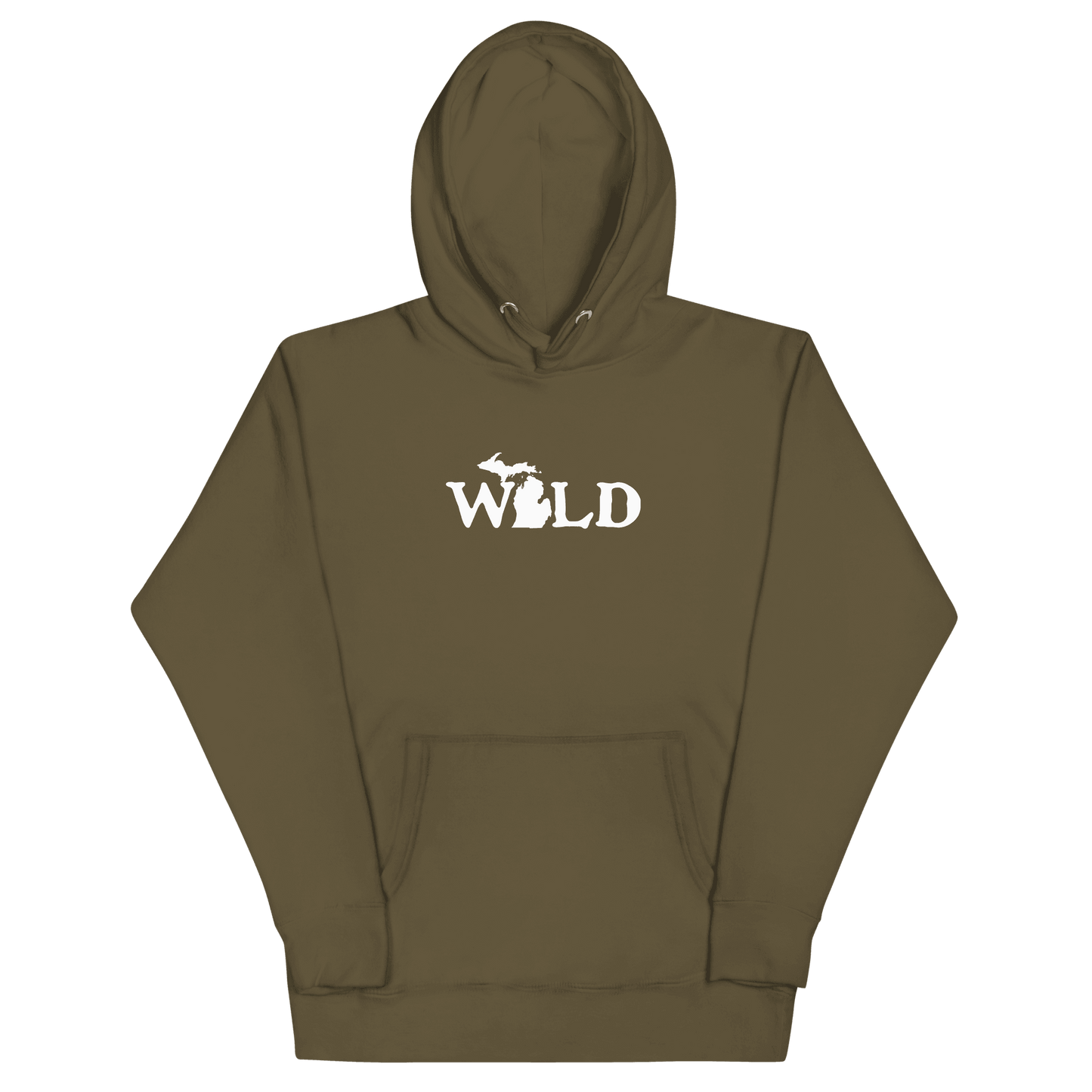 Michigan 'Wild' Hoodie (Woodcut Font w/ MI Outline) | Unisex Premium - Circumspice Michigan