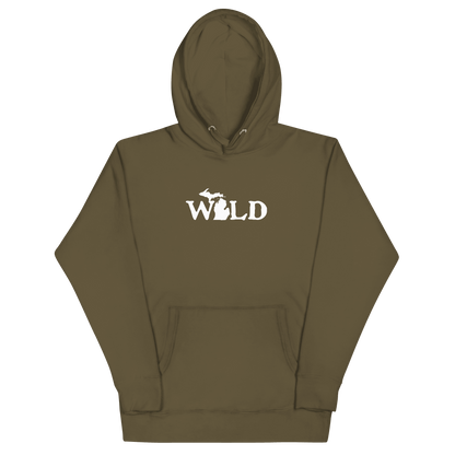 Michigan 'Wild' Hoodie (Woodcut Font w/ MI Outline) | Unisex Premium - Circumspice Michigan