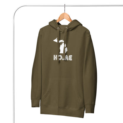 Michigan 'Home' Unisex Premium Hoodie (1970s Audiophile Font w/MI Outline)