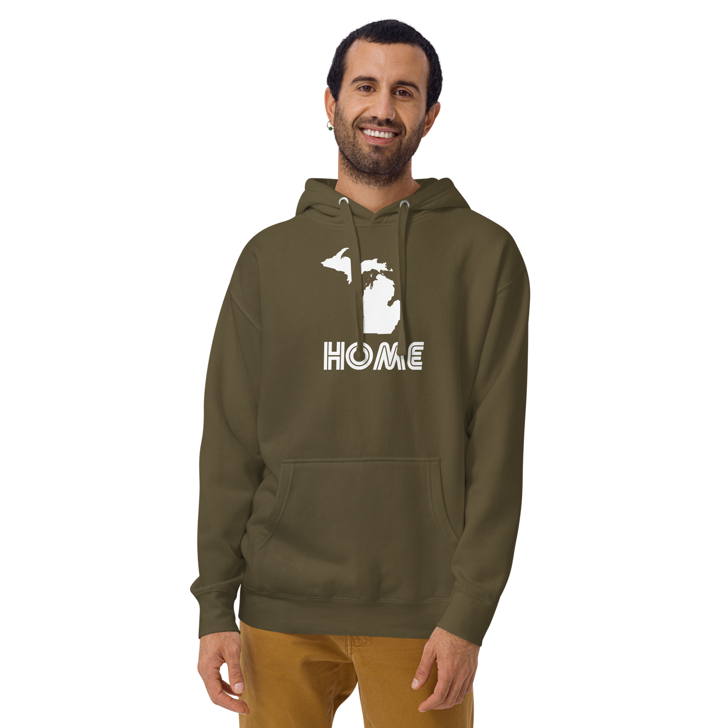 Michigan 'Home' Unisex Premium Hoodie (1970s Audiophile Font w/MI Outline)