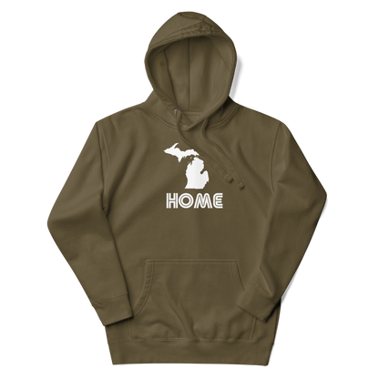 Michigan 'Home' Unisex Premium Hoodie (1970s Audiophile Font w/MI Outline)