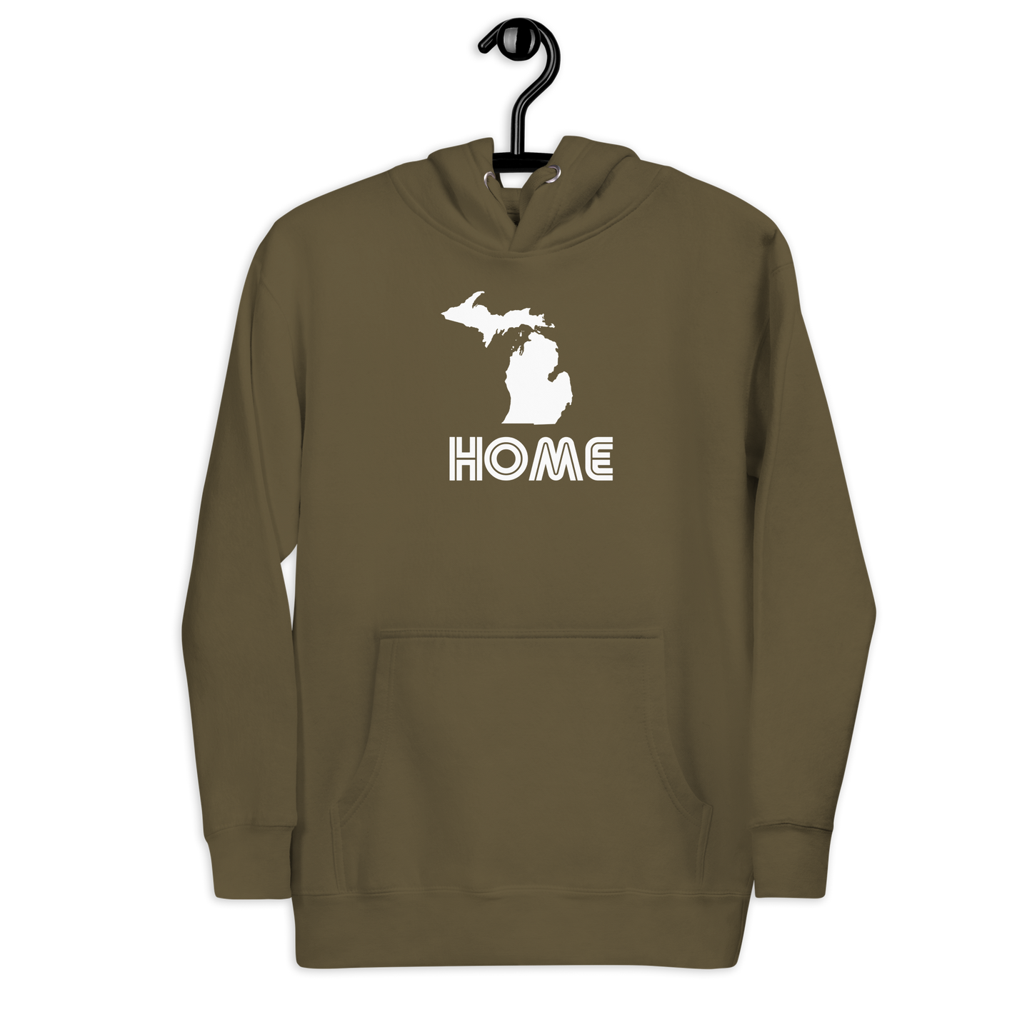 Michigan 'Home' Unisex Premium Hoodie (1970s Audiophile Font w/MI Outline)