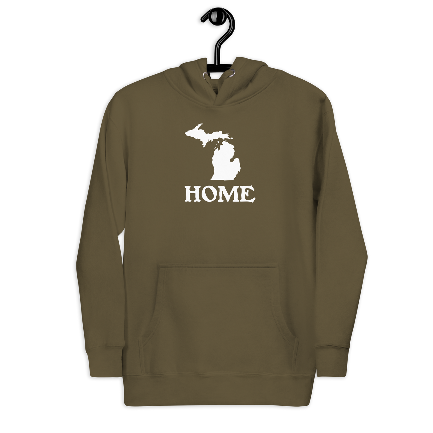 Michigan 'Home' Unisex Premium Hoodie (Woodcut Font w/ MI Outline)