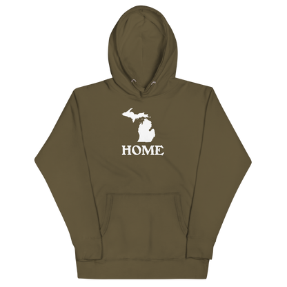 Michigan 'Home' Unisex Premium Hoodie (Woodcut Font w/ MI Outline)