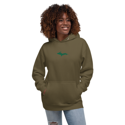 Michigan Upper Peninsula Hoodie (w/ Embroidered Green UP Outline) | Unisex Premium