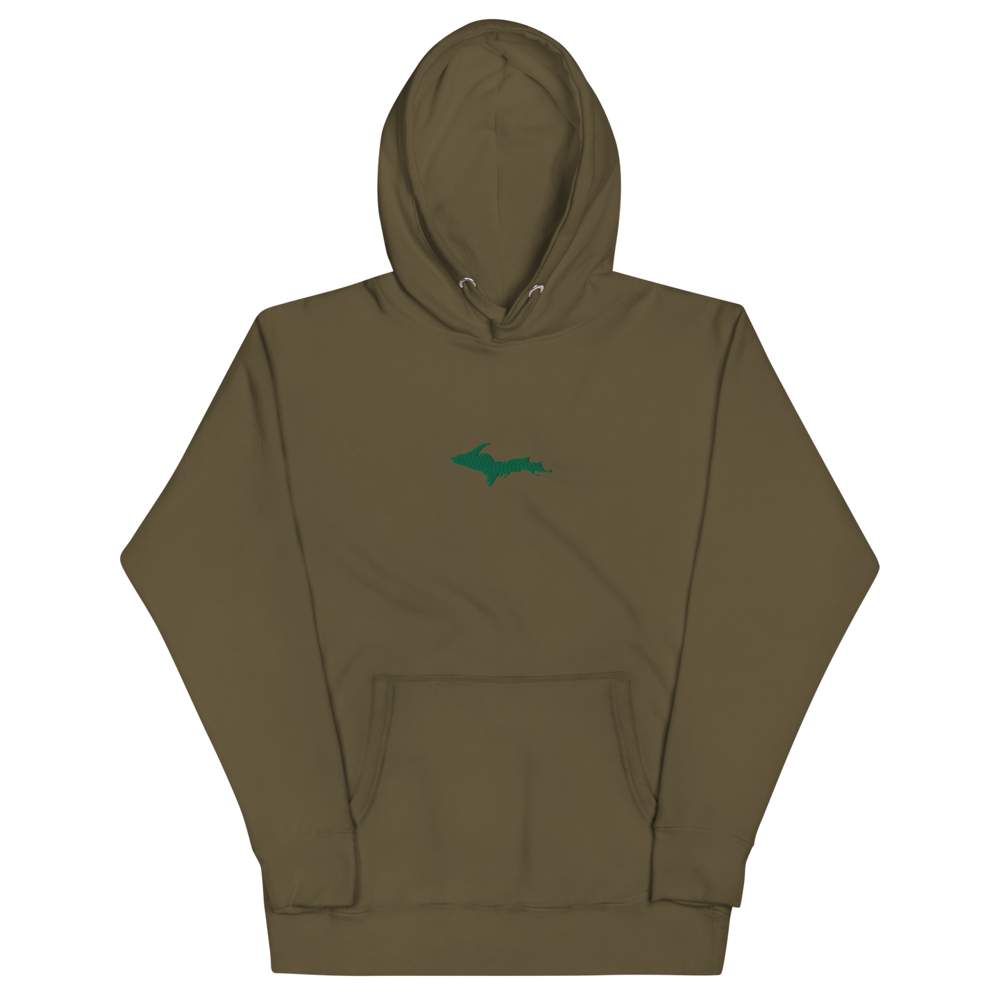 Michigan Upper Peninsula Hoodie (w/ Embroidered Green UP Outline) | Unisex Premium