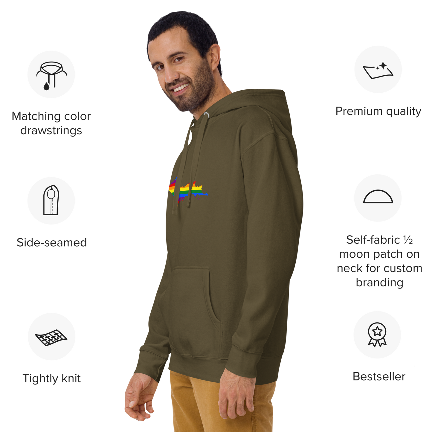 Michigan Upper Peninsula Hoodie (w/ UP Pride Flag Outline) | Unisex Premium