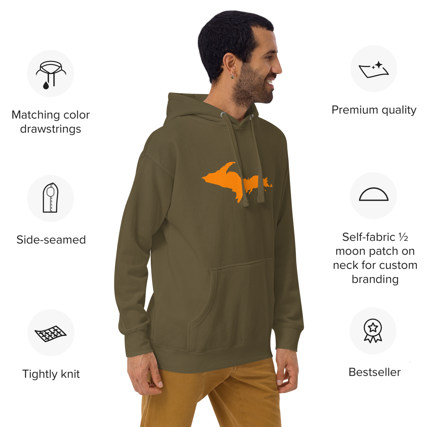 Michigan Upper Peninsula Hoodie (w/ Orange UP Outline) | Unisex Premium