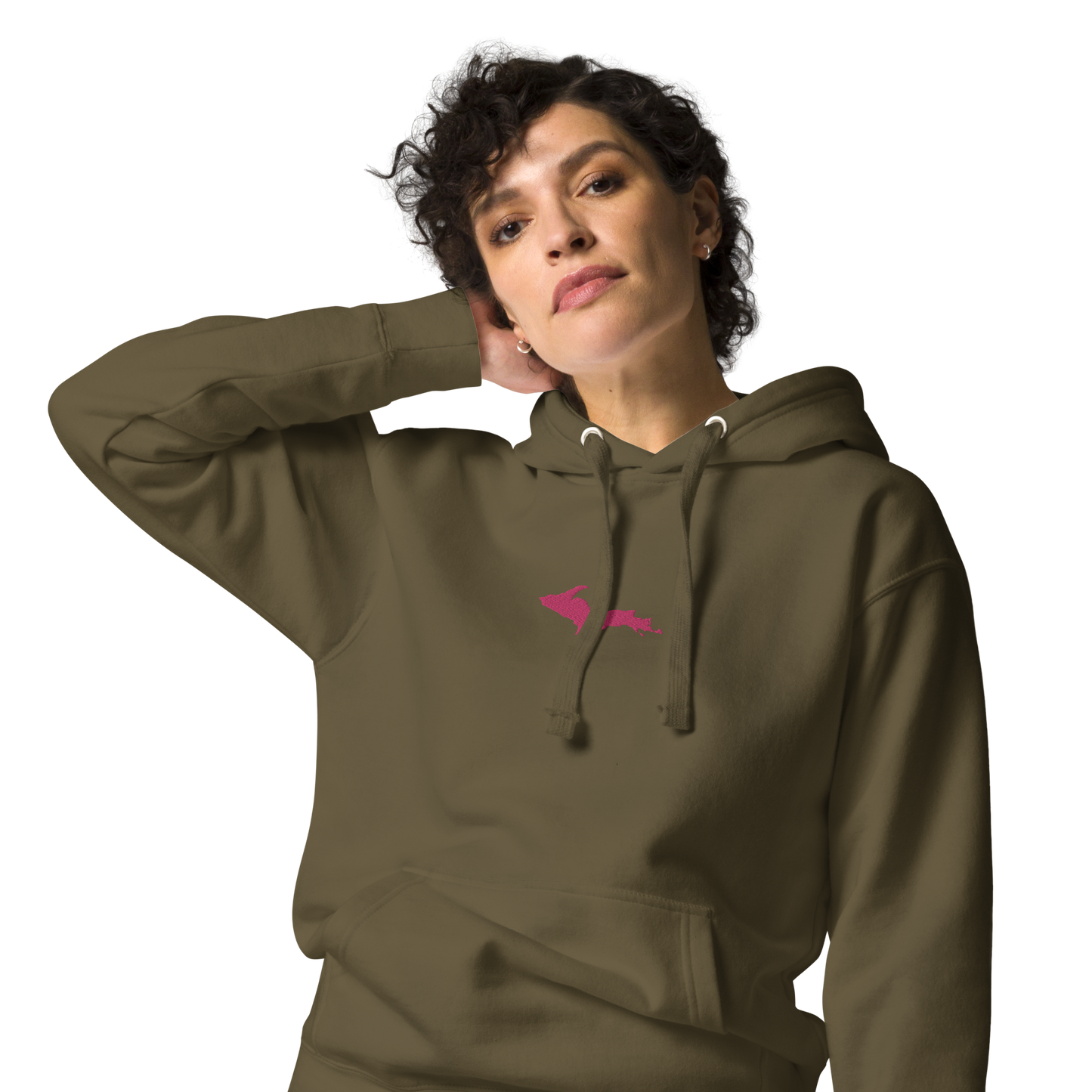 Michigan Upper Peninsula Hoodie (w/ Embroidered Pink UP Outline) | Unisex Premium