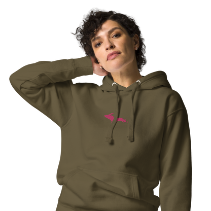 Michigan Upper Peninsula Hoodie (w/ Embroidered Pink UP Outline) | Unisex Premium