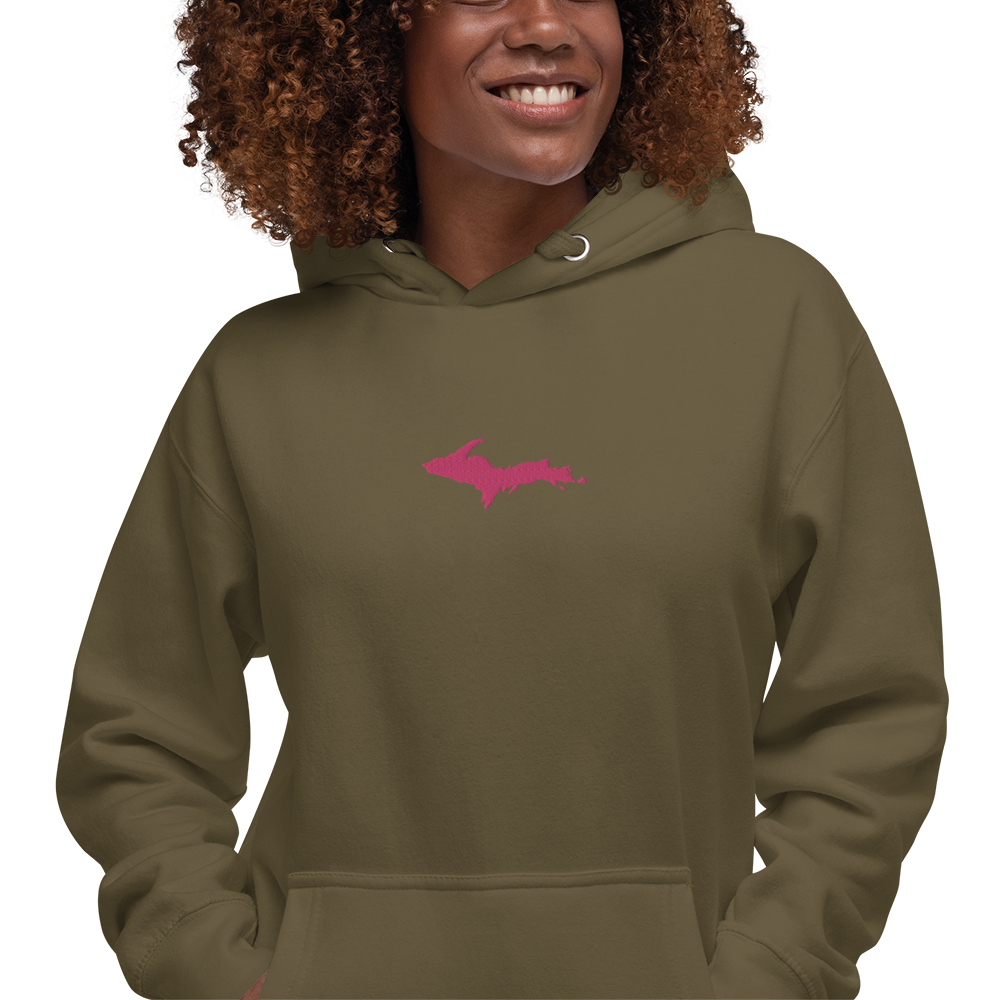 Michigan Upper Peninsula Hoodie (w/ Embroidered Pink UP Outline) | Unisex Premium