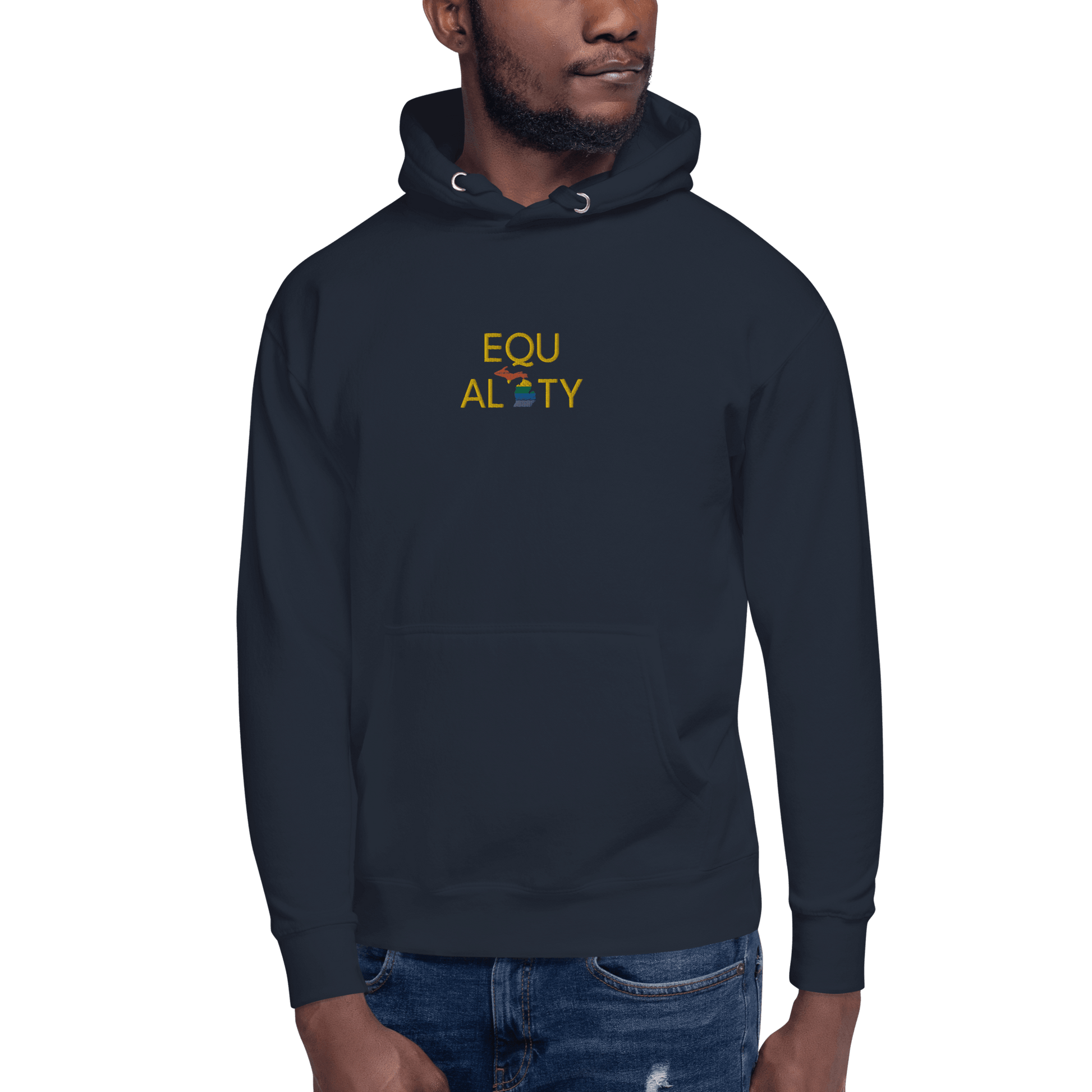 Michigan 'Equality' Premium Hoodie (w/ LGBTQ Pride Colors) | Embroidered - Circumspice Michigan