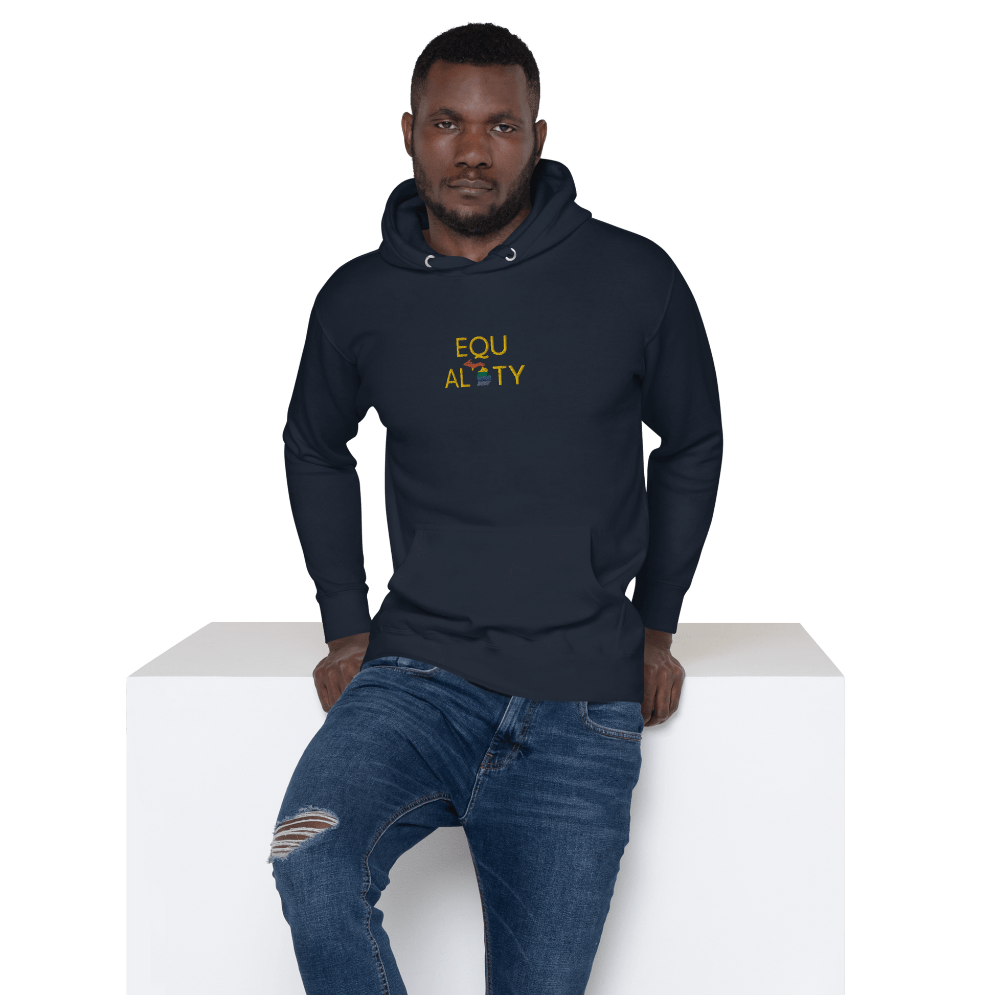 Michigan 'Equality' Premium Hoodie (w/ LGBTQ Pride Colors) | Embroidered - Circumspice Michigan