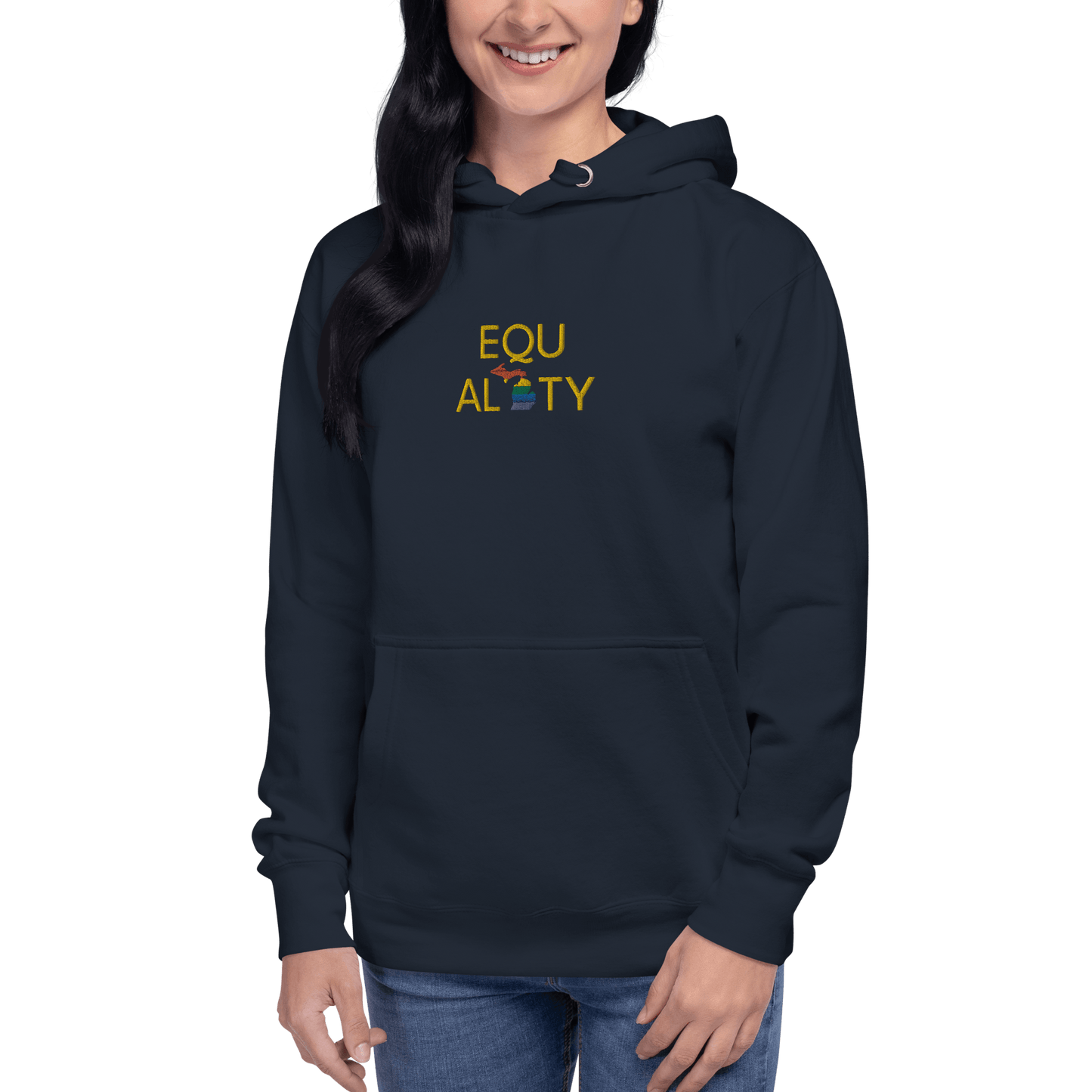 Michigan 'Equality' Premium Hoodie (w/ LGBTQ Pride Colors) | Embroidered - Circumspice Michigan