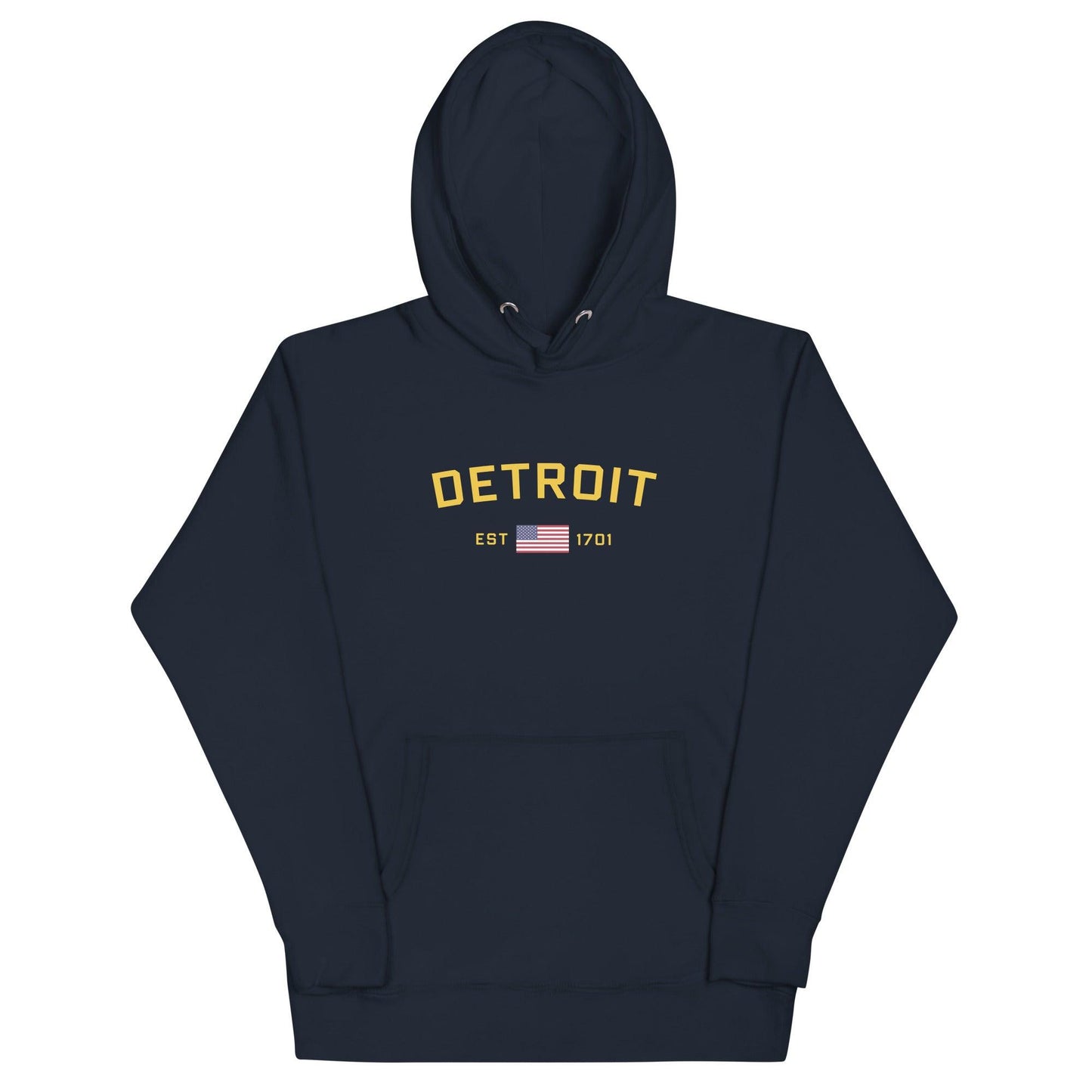 'Detroit EST 1701' Hoodie (w/ United States Flag) | Unisex Premium - Circumspice Michigan