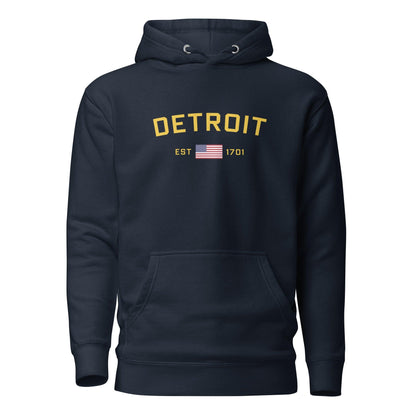 'Detroit EST 1701' Hoodie (w/ United States Flag) | Unisex Premium - Circumspice Michigan