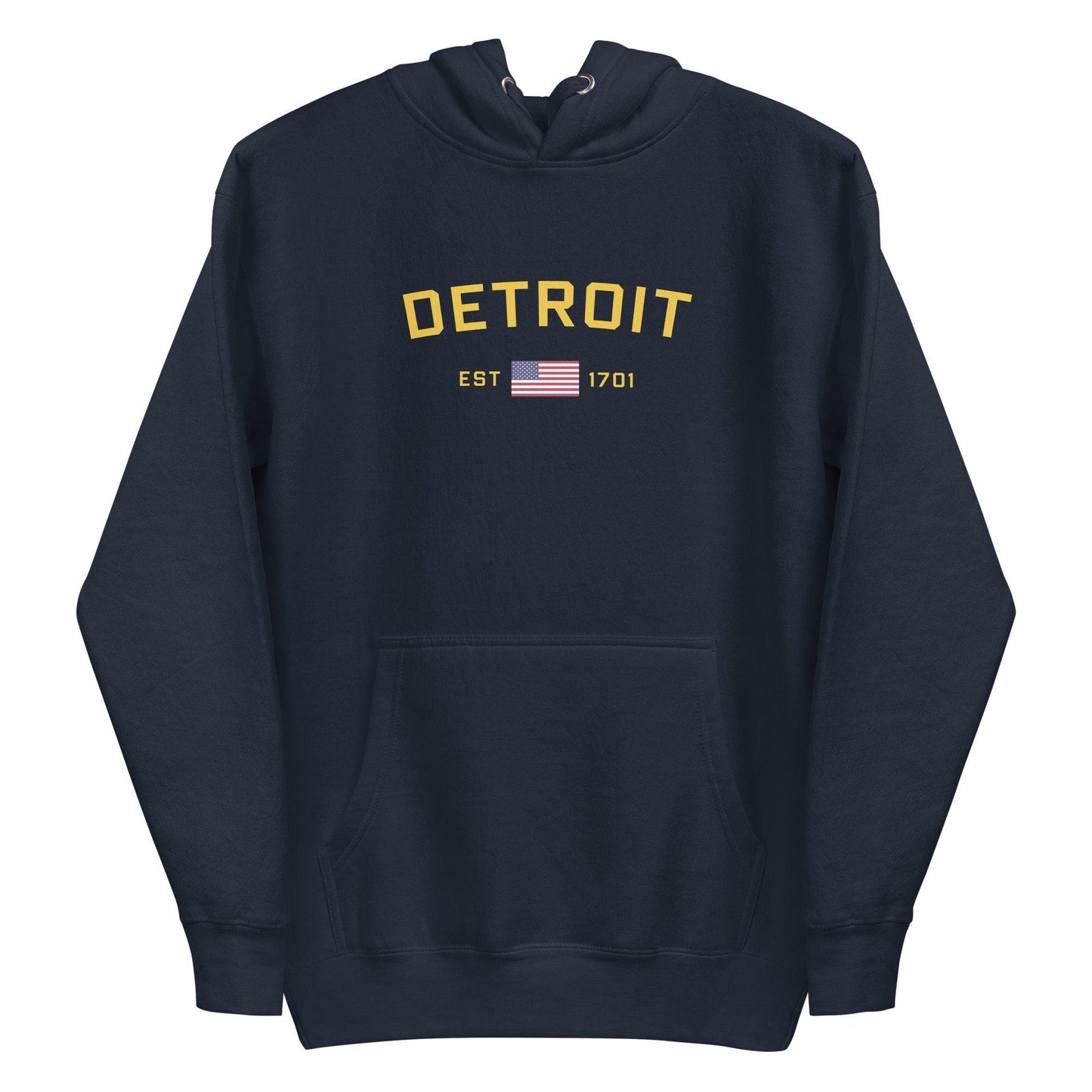 'Detroit EST 1701' Hoodie (w/ United States Flag) | Unisex Premium - Circumspice Michigan