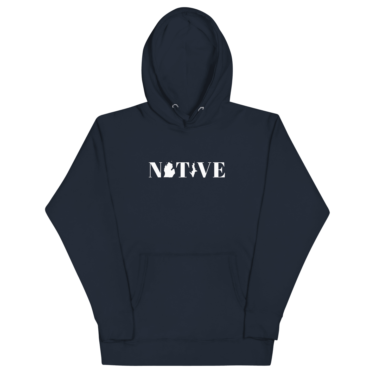 Michigan 'Native' Hoodie (White/Navy Didone Font) | Unisex Premium - Circumspice Michigan