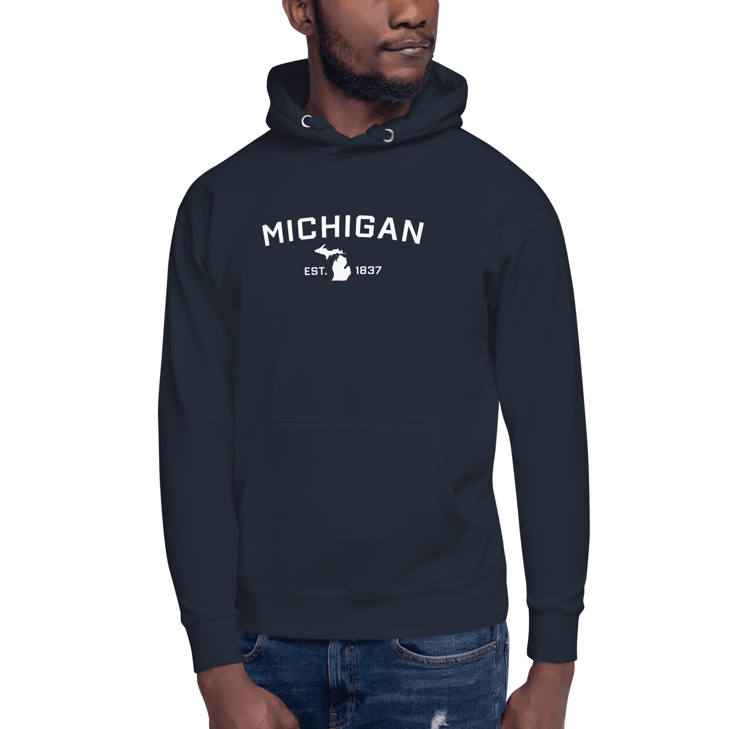 'Michigan EST 1837' Hoodie (w/ Michigan Outline) | Unisex Premium - Circumspice Michigan