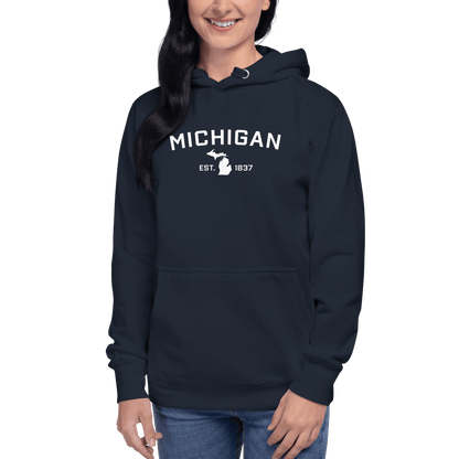 'Michigan EST 1837' Hoodie (w/ Michigan Outline) | Unisex Premium - Circumspice Michigan