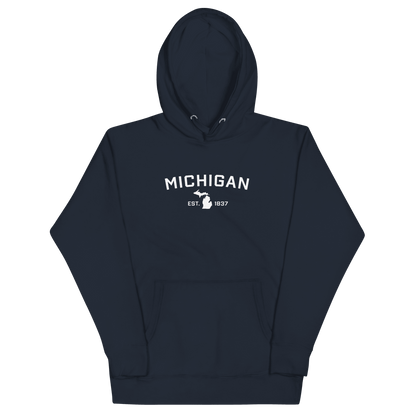 'Michigan EST 1837' Hoodie (w/ Michigan Outline) | Unisex Premium - Circumspice Michigan