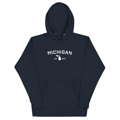 'Michigan EST 1837' Hoodie (w/ Michigan Outline) | Unisex Premium - Circumspice Michigan