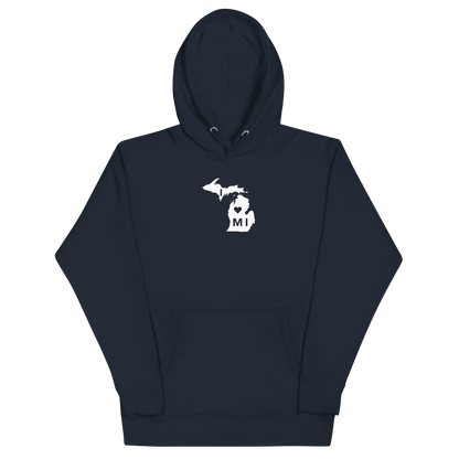 'I Heart MI' Hoodie (w/ Michigan Outline) | Unisex Premium - Circumspice Michigan