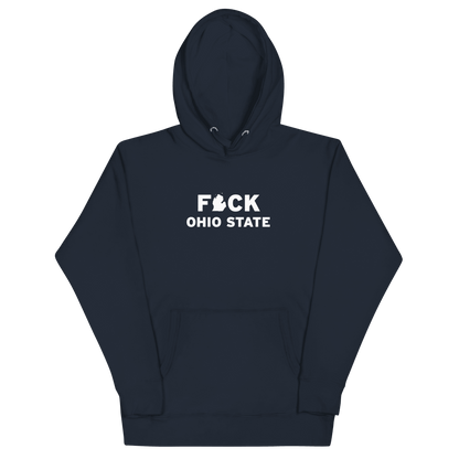 'F*ck Ohio State' Hoodie (White/Navy Type w/ Lower Peninsula Outline ) | Unisex Premium - Circumspice Michigan