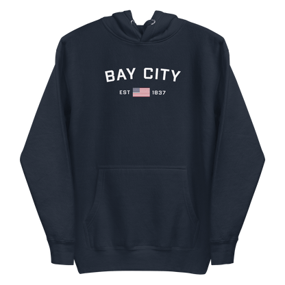 'Bay City EST 1837' Hoodie (w/ USA Flag Outline) | Unisex Premium - Circumspice Michigan