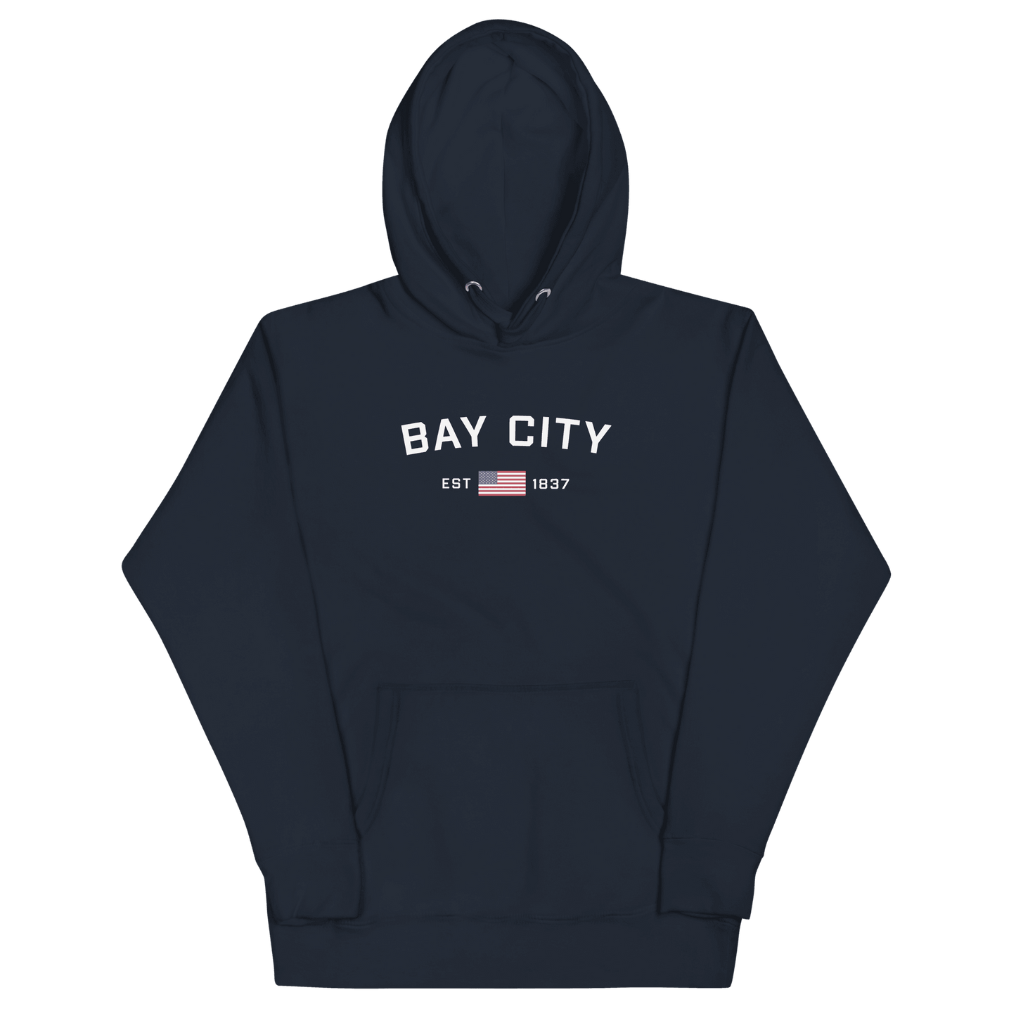 'Bay City EST 1837' Hoodie (w/ USA Flag Outline) | Unisex Premium - Circumspice Michigan