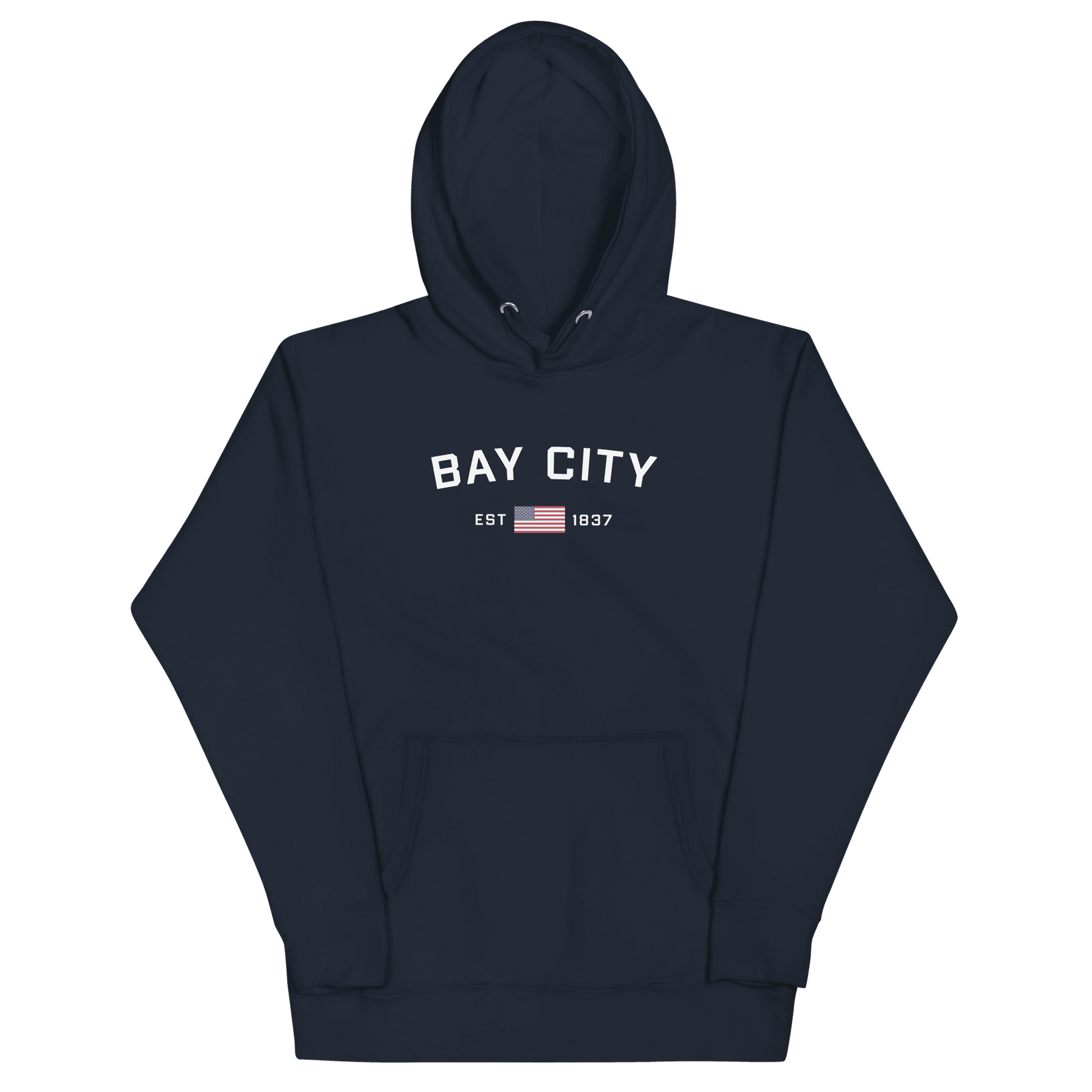 'Bay City EST 1837' Hoodie (w/ USA Flag Outline) | Unisex Premium - Circumspice Michigan