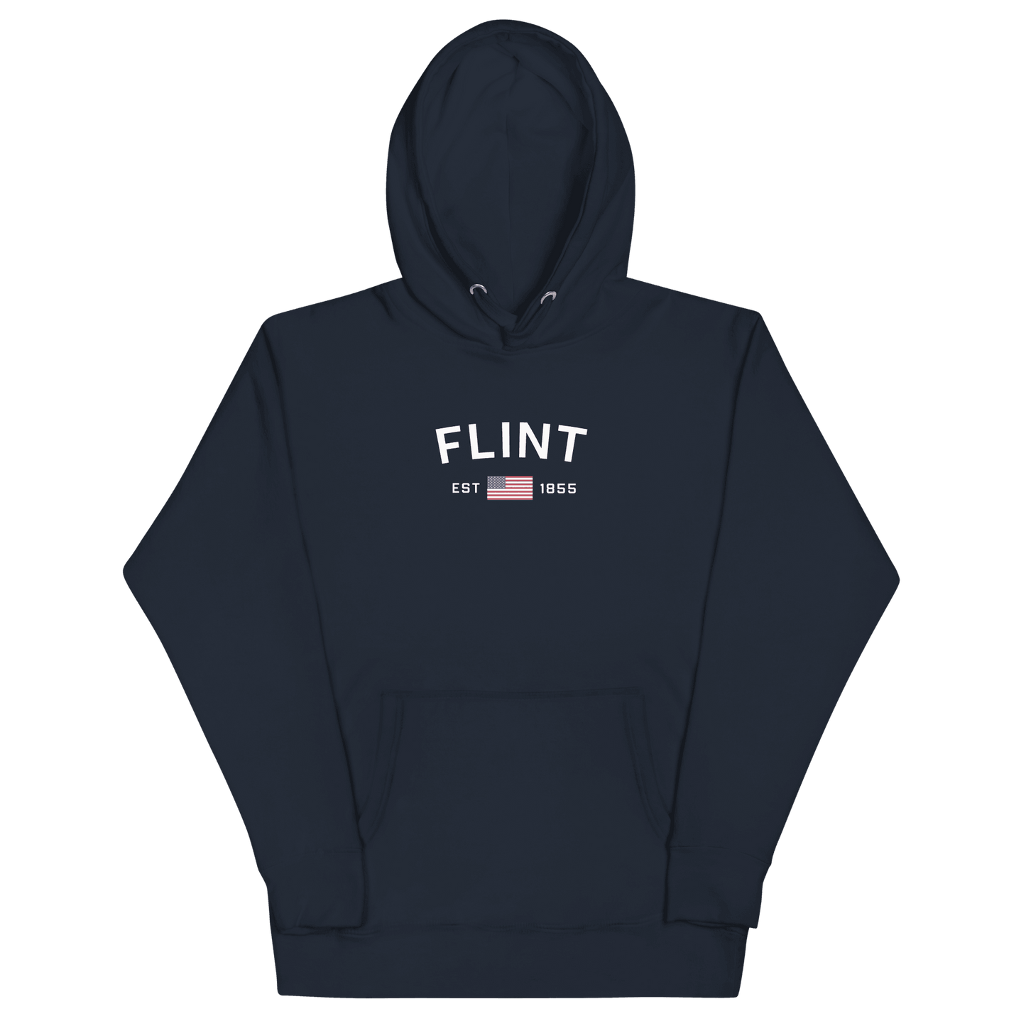 'Flint EST 1855' Hoodie (w/ USA Flag Outline) | Unisex Premium - Circumspice Michigan