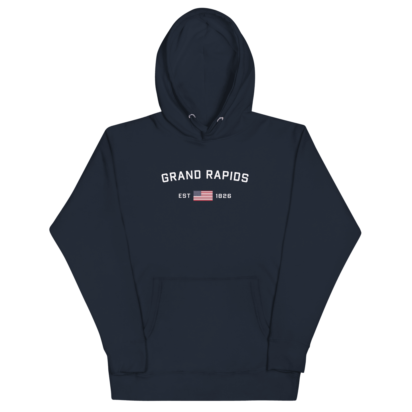 'Grand Rapids EST 1826' Hoodie (w/ USA Flag Outline) | Unisex Premium - Circumspice Michigan