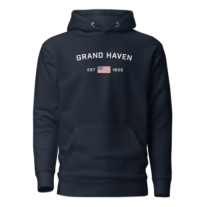 'Grand Haven EST 1835' Hoodie (w/ USA Flag Outline) | Unisex Premium - Circumspice Michigan