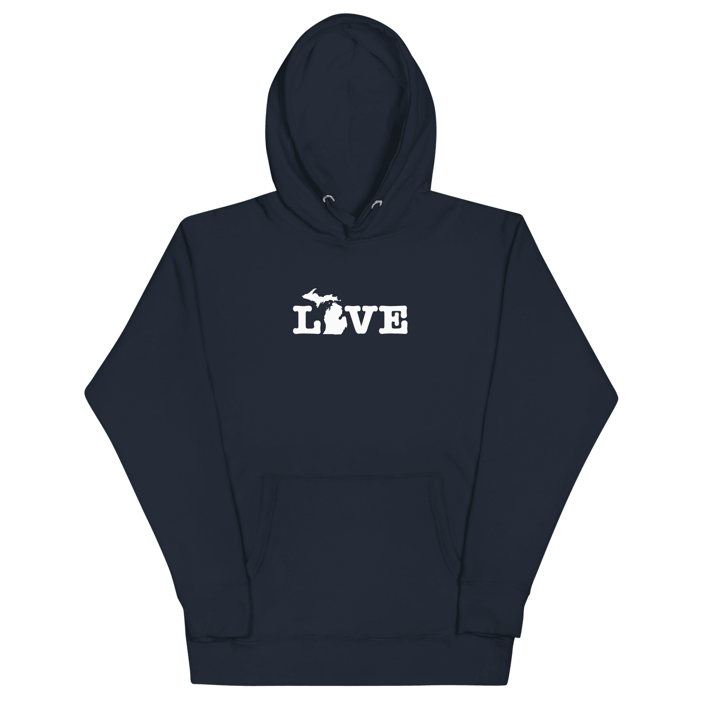 Michigan 'Love' Hoodie (Typewriter Font w/MI Outline) | Unisex Premium - Circumspice Michigan