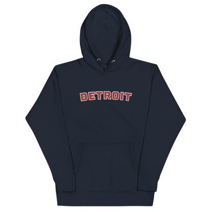 'Detroit' Unisex Premium Hoodie (Athletic Font) | Red Embroidery