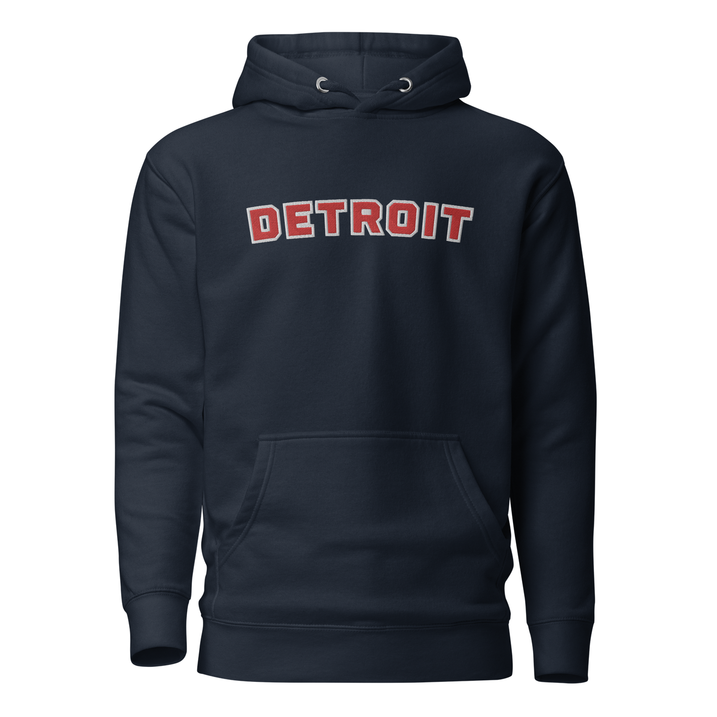 'Detroit' Unisex Premium Hoodie (Athletic Font) | Red Embroidery