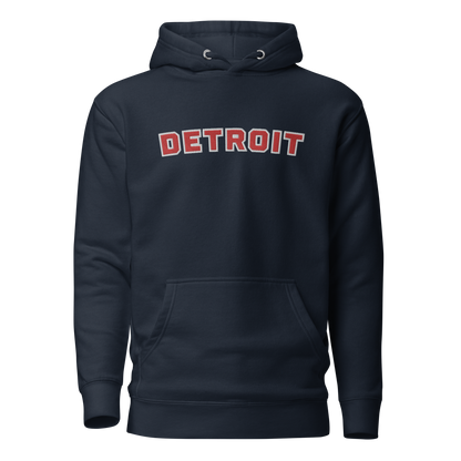 'Detroit' Unisex Premium Hoodie (Athletic Font) | Red Embroidery