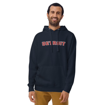 'Detroit' Unisex Premium Hoodie (Athletic Font) | Red Embroidery