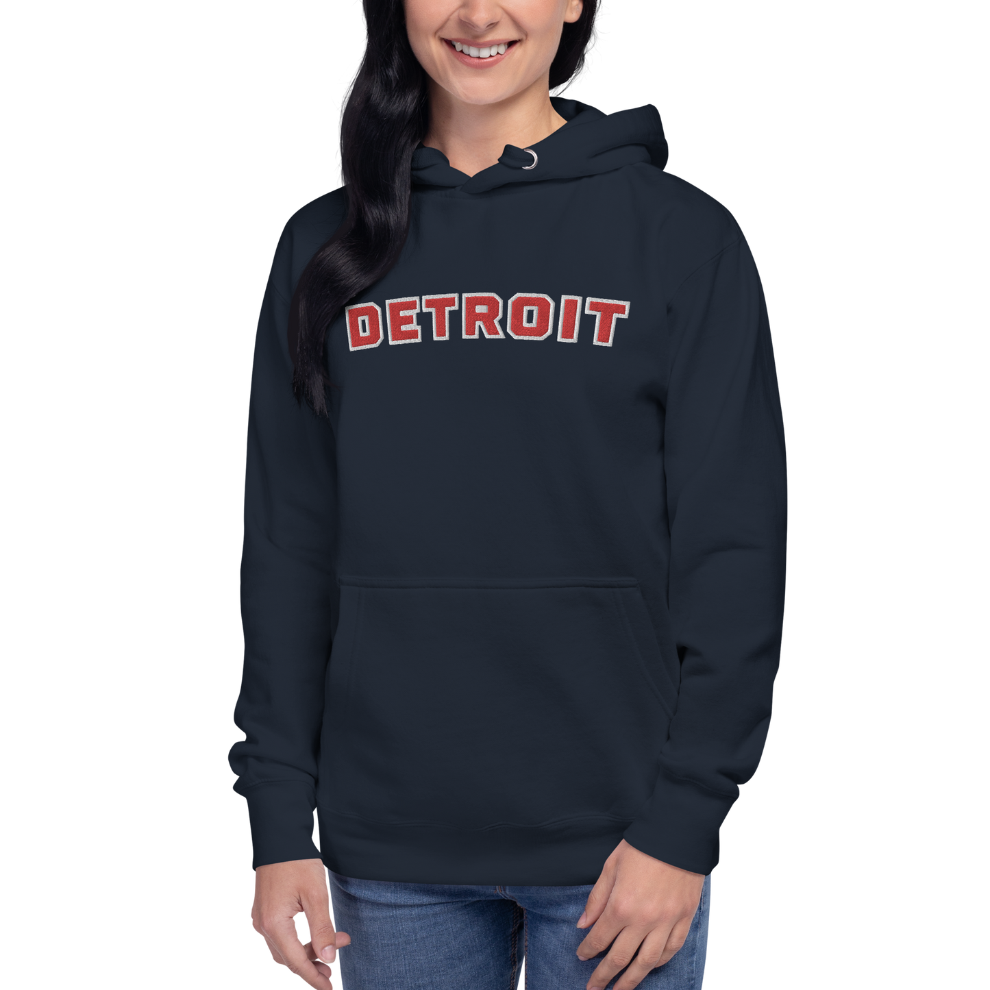 'Detroit' Unisex Premium Hoodie (Athletic Font) | Red Embroidery