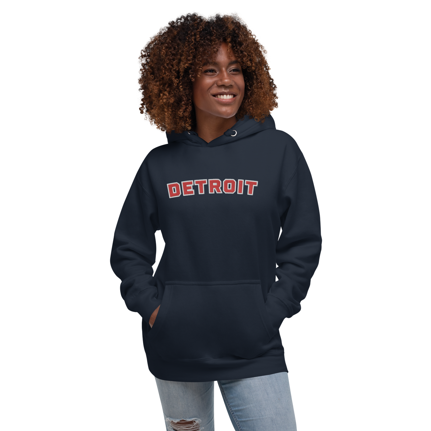 'Detroit' Unisex Premium Hoodie (Athletic Font) | Red Embroidery