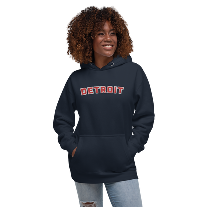 'Detroit' Unisex Premium Hoodie (Athletic Font) | Red Embroidery